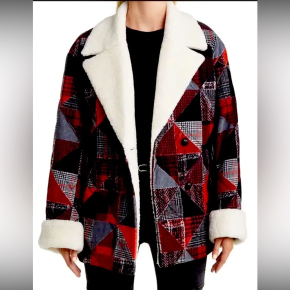 DEREK LAM 10 CROSBY Hayden Quilted Womens Jacket XS Patchwork Faux Fur Coat $795